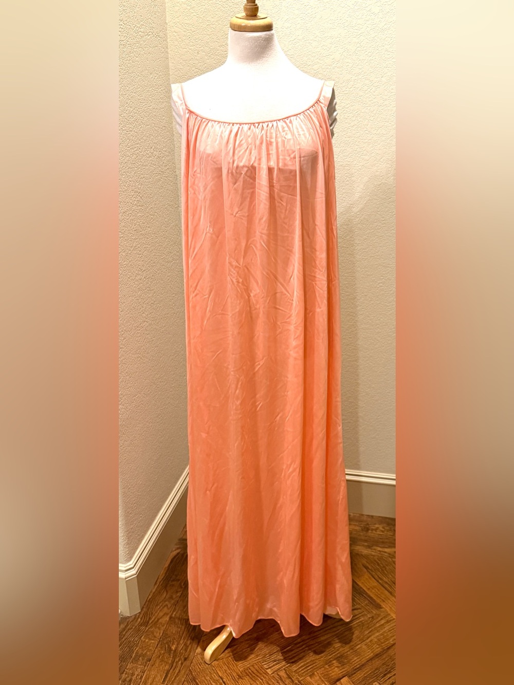 VTG 60s Sheer Peach 2 Pc Set Peignoir Robe Chiffon Lace Long Dressing Gown XXL - Picture 9 of 11